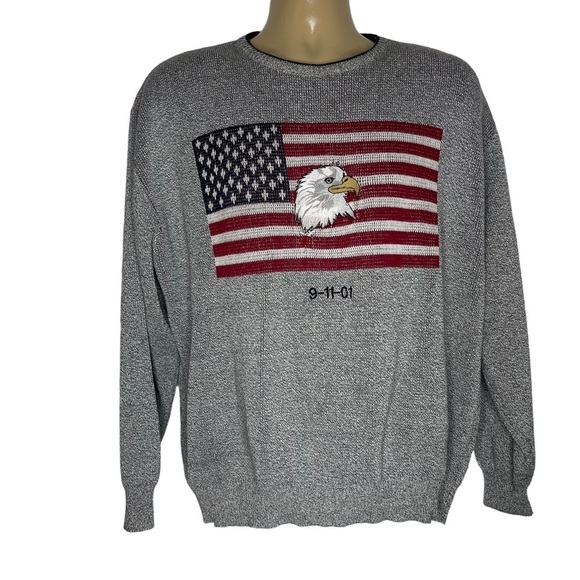 Vintage Gray Crewneck Sweater with American Flag Design - Picture 1 of 5